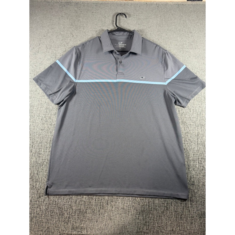 Vineyard Vines Performance Polo Shirt Mens Large Gray Blue Stripe Golf Short Slv